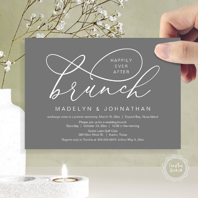 Happily Ever After Lunch, Wedding Elopement Invitation (Happily Ever After Brunch, Wedding Elopement Party Invitation Card, PDF, Classy, Dark Grey)