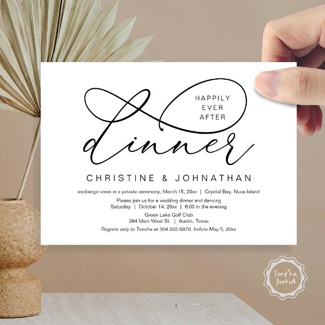 Happily Ever After Lunch, Wedding Elopement Invitation (Happily Ever After Dinner, Wedding Elopement Invitation Card, Classy Script, in Black and White)
