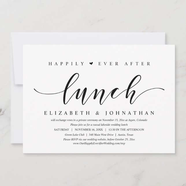 Happily Ever After Lunch, Wedding Elopement Invitation (Front)