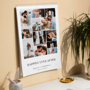 Happily Ever After Minimal Wedding Photo Collage Calendar