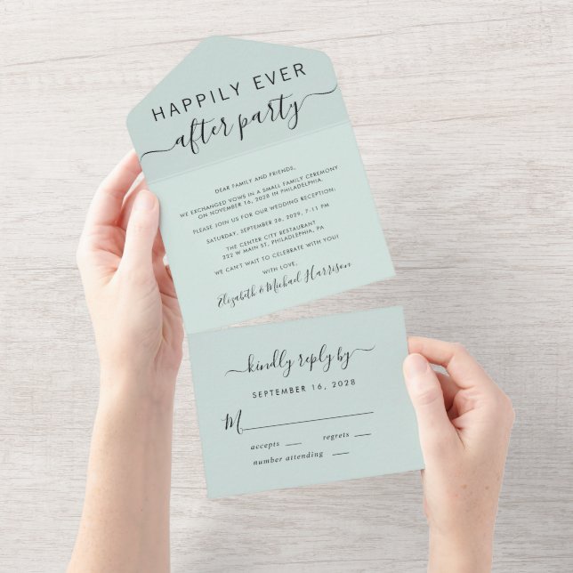 Happily Ever After Mint Wedding Reception All In One Invitation (Tearaway)