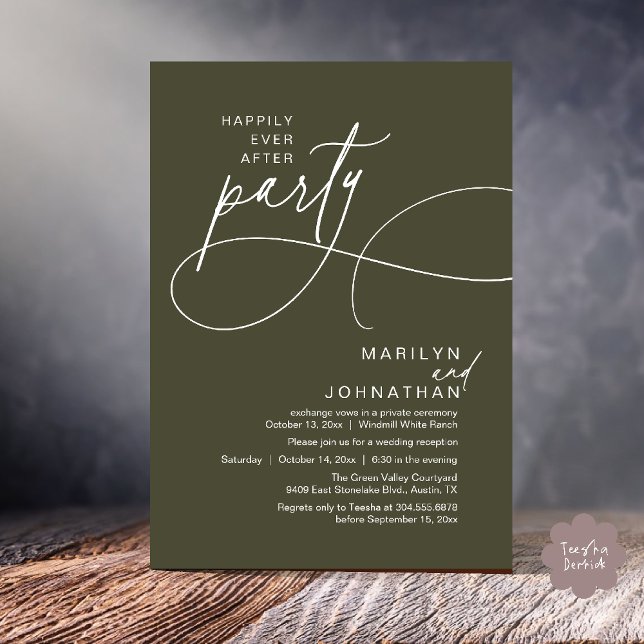 Happily Ever After Modern Elegant Wedding Dinner Invitation (Happily Ever After Modern Elegant Romantic Wedding Reception Dinner Invitation Card in Olive Green)
