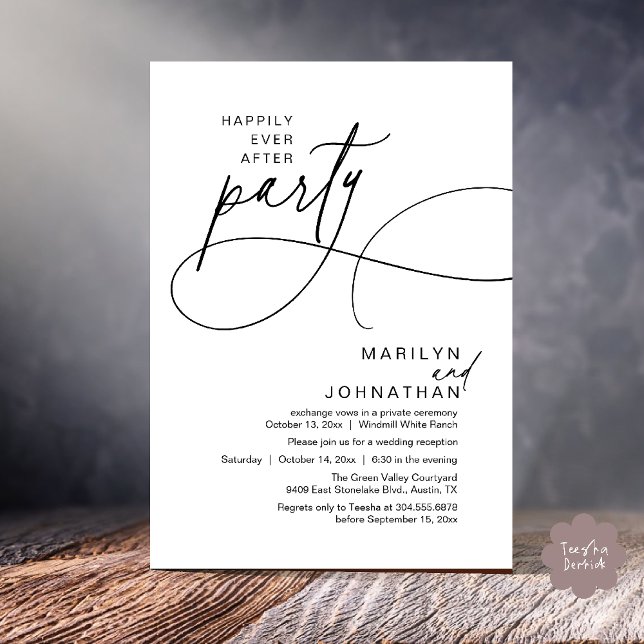 Happily Ever After Modern Elegant Wedding Dinner Invitation (Happily Ever After Modern Elegant Romantic Wedding Reception Dinner Invitation Card in Black White)