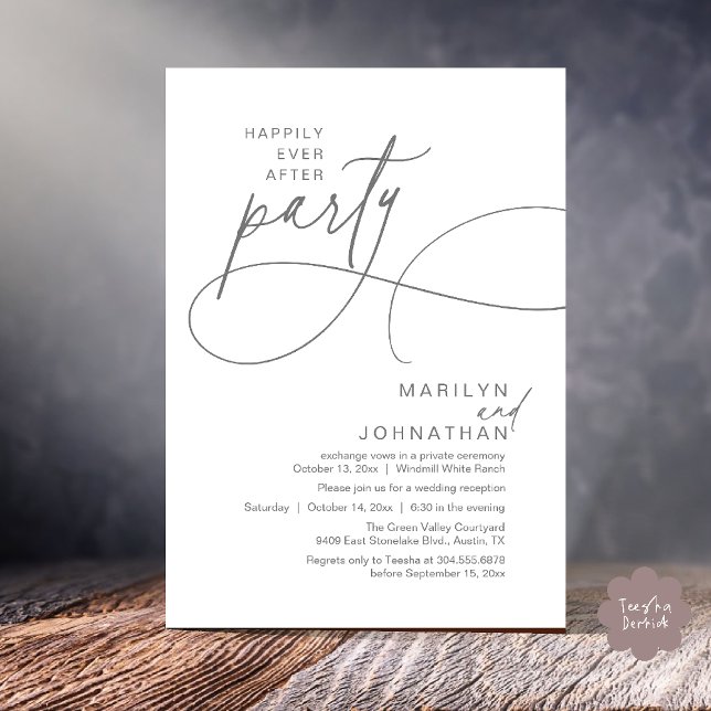 Happily Ever After Modern Elegant Wedding Dinner Invitation (Happily Ever After Modern Elegant Romantic Wedding Reception Dinner Invitation Card in Dark Grey)