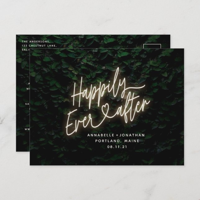 Happily ever after modern foliage wedding invitati postcard (Front/Back)
