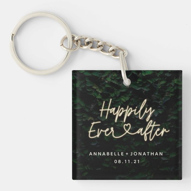 Happily ever after modern foliage wedding party co key ring (Front)