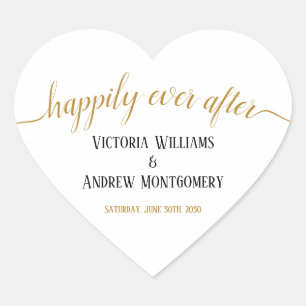 Happily Ever After Modern Gold Script Wedding Heart Sticker