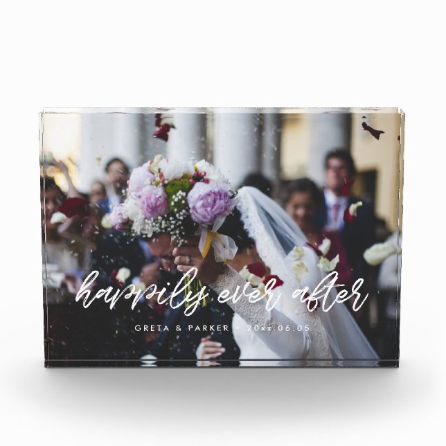 Happily ever after modern overlay wedding photo block (Front)
