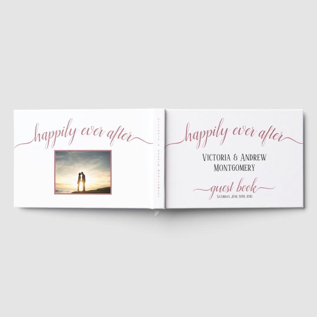 Happily Ever After Modern Rose Gold Script Wedding Guest Book (Full)