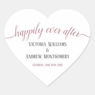 Happily Ever After Modern Rose Gold Script Wedding Heart Sticker