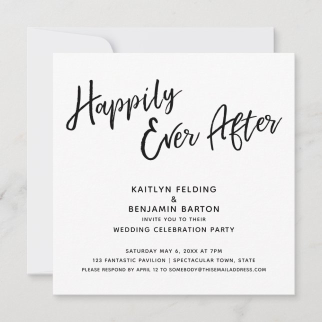Happily Ever After Modern Script Wedding Reception Invitation (Front)