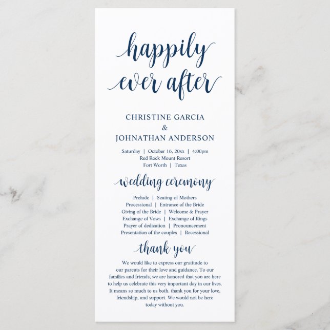 Happily ever after, Modern Wedding Ceremony Progra Program (Front)