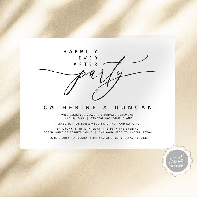 Happily Ever After, Modern Wedding Elopement Party Invitation (Happily Ever After Party, Modern Romantic Wedding Elopement Dinner, Digital Download Invitation Card)