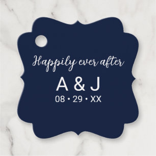 Happily Ever After Navy Blue White Favour Tags