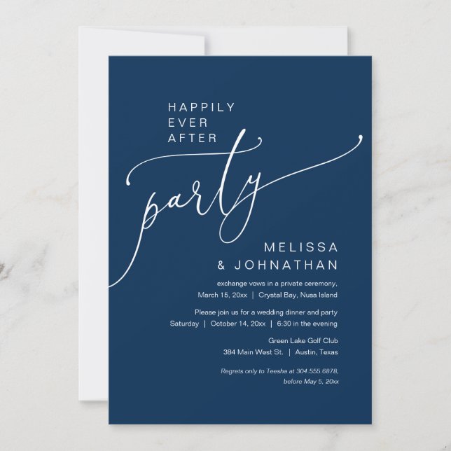 Happily Ever After, Navy Wedding Elopement Party I Invitation (Front)