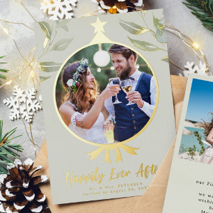 Happily Ever After newlywed Christmas photo  Foil Holiday Card