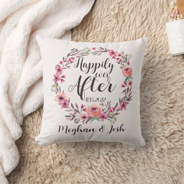Happily Ever After Newlywed Personalised Name Date Cushion (Blanket)