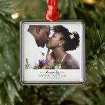 Happily Ever After Newlyweds Wedding Photo Metal Ornament<br><div class="desc">A modern photo keepsake</div>