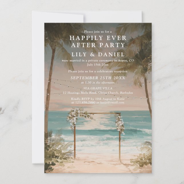 Happily Ever After Ocean Beach Wedding Reception Invitation (Front)