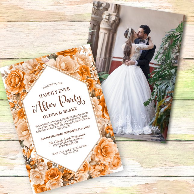 Happily Ever After Orange Floral Wedding Reception Invitation (Creator Uploaded)