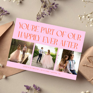 Happily Ever After Orange Pink Wedding Photo Thank You Card
