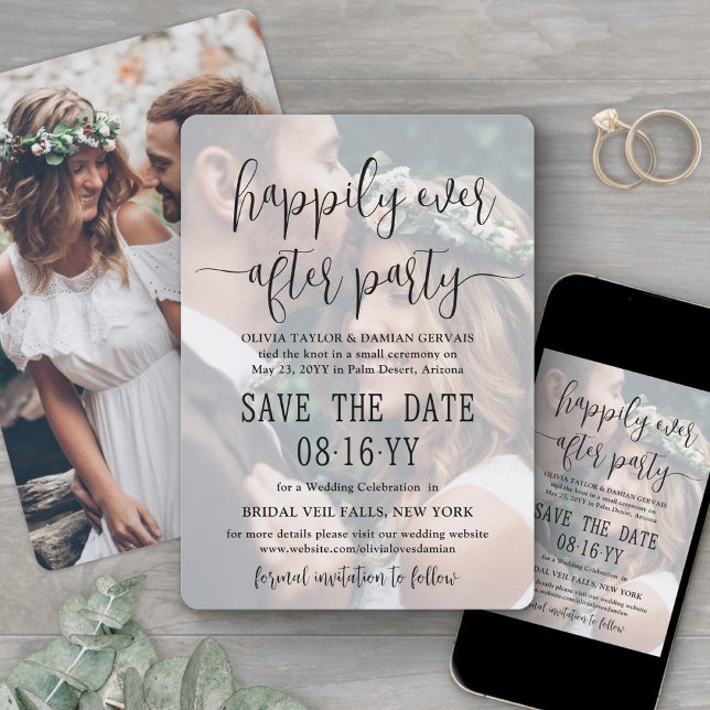 Happily Ever After Party 2 Photo Overlay Wedding Save The Date (Creator Uploaded)