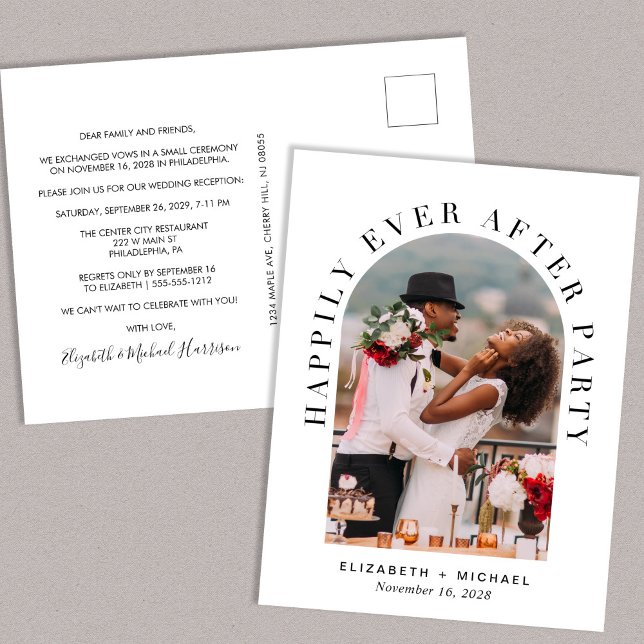 Happily Ever After Party Arch Photo Wedding Announcement Postcard (Creator Uploaded)