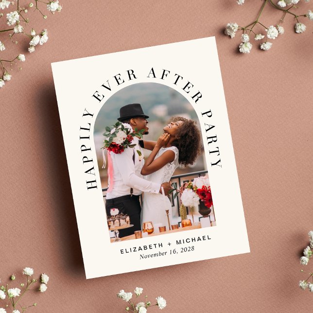 Happily Ever After Party Arch Photo Wedding Invitation Postcard (Creator Uploaded)