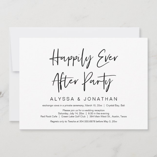 Happily Ever After Party, Black, Elopement Invitation (Front)