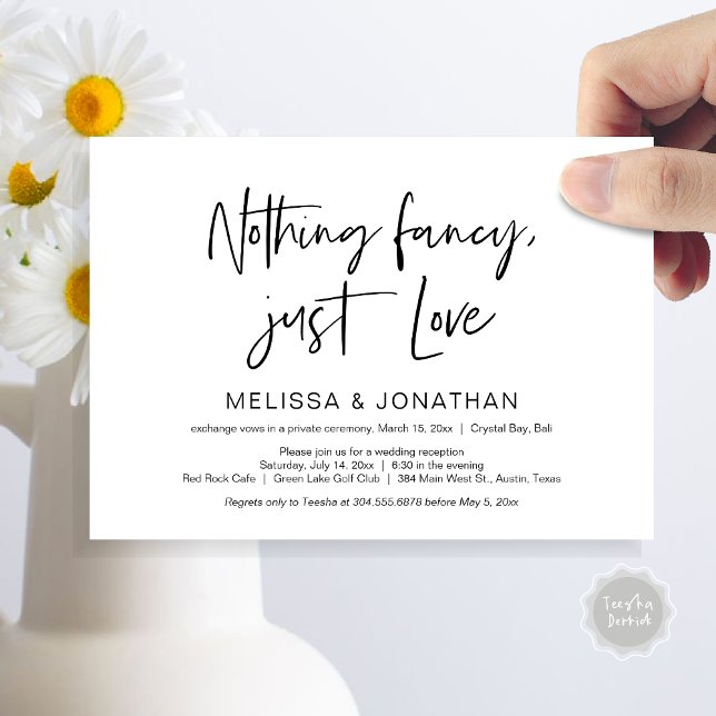 Happily Ever After Party, Black, Elopement Invitation (Nothing Fancy Just Love, Wedding Elopement Dinner Party Invitation Card, PDF, Modern, Black White)