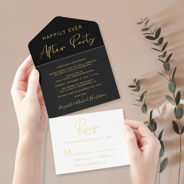 Happily Ever After Party Black Wedding Reception All In One Invitation (Creator Uploaded)
