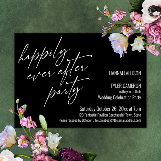 Happily Ever After Party Black Wedding Reception Invitation (Creator Uploaded)
