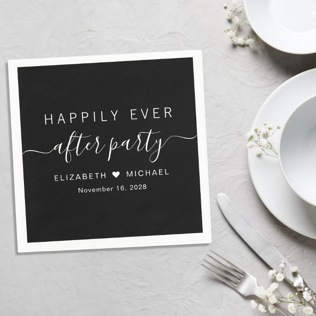 Happily Ever After Party Black Wedding Reception Napkin (Creator Uploaded)