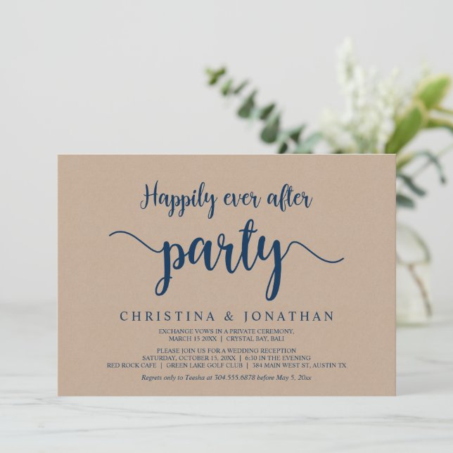Happily Ever After party, Brown Kraft Elopement In Invitation (Standing Front)