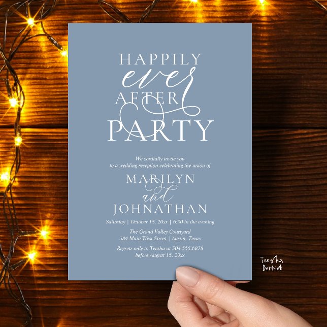 Happily Ever After Party, Classy Wedding Dinner Invitation (Happily Ever After Party, Classy Wedding Dinner Party Invitation Card in Dusty Blue)