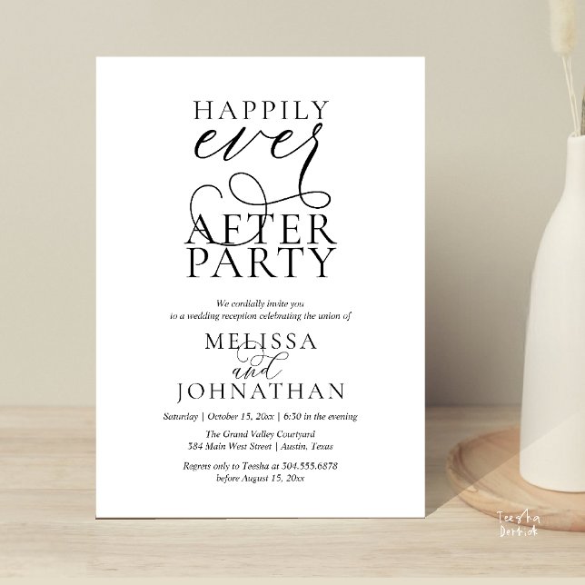 Happily Ever After Party, Classy Wedding Reception Invitation (Happily Ever After Party, Classy Wedding Reception Modern Dinner Invitation Card PDF Black White)