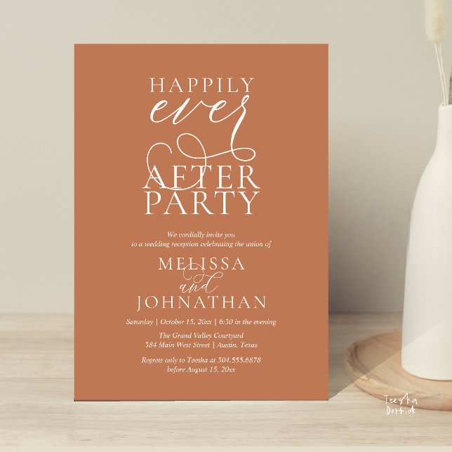 Happily Ever After Party, Classy Wedding Reception Invitation (Happily Ever After Party, Classy Wedding Reception Modern Dinner Invitation Card PDF Copper Brown)