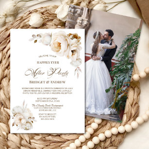 Happily Ever After Party Cream Floral Reception Invitation