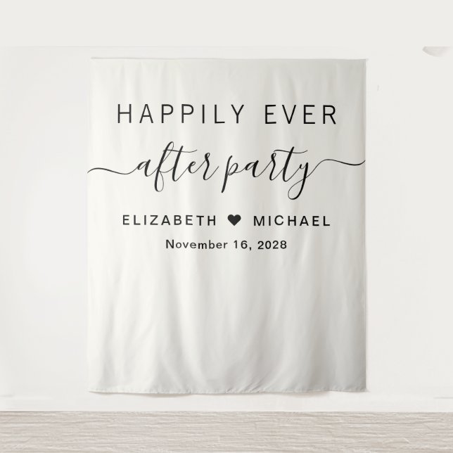 Happily Ever After Party Cream Photo Backdrop Tapestry (Front)