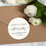 Happily Ever After Party Cream Wedding Reception Classic Round Sticker<br><div class="desc">A chic light cream sticker for your post wedding reception or party invitations,  favours and correspondence with "Happily Ever After Party" in a mix of simple modern typography and a trendy script with swashes,  your first names joined by a heart and your reception date.</div>