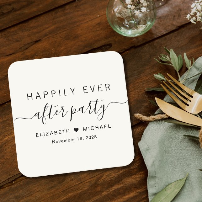 Happily Ever After Party Cream Wedding Reception Square Paper Coaster (Creator Uploaded)