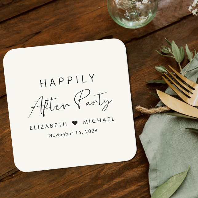 Happily Ever After Party Cream Wedding Reception Square Paper Coaster (Creator Uploaded)