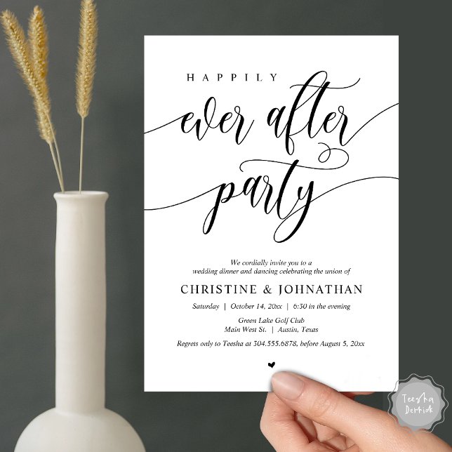 Happily Ever After Party Dinner Dancing Invitation (Happily Ever After Party Dinner Dancing Modern Invitation Card, PDF, in Black and White)