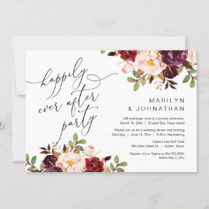Happily Ever After Party, Elopement, Burgundy Invitation