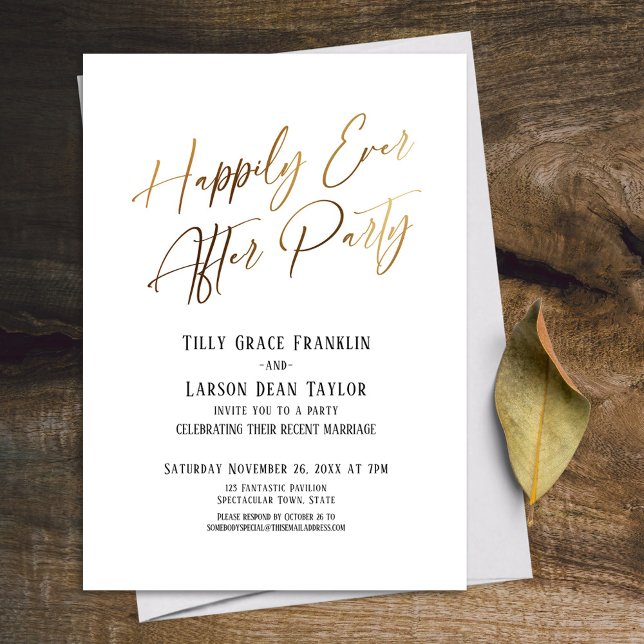 Happily Ever After Party Gold Elegant Typography Invitation (Creator Uploaded)