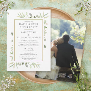 Happily Ever After Party Greenery Photo Wedding Invitation