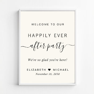 Happily Ever After Party Ivory Wedding Reception Poster
