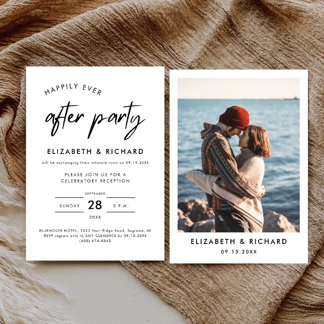 Happily Ever After Party Minimal Wedding Reception Invitation (Minimal happily ever after party invitation sets a romantic, joyful tone for your reception.)