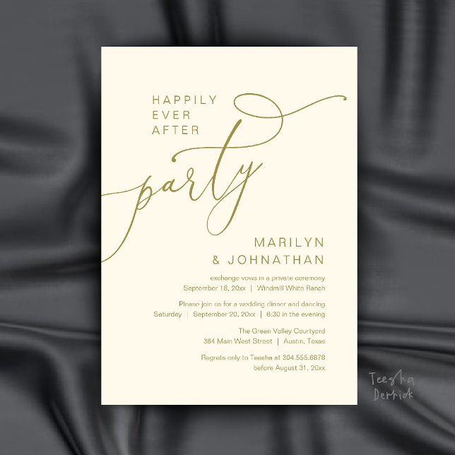Happily Ever After Party, Modern Dinner Reception Invitation (Happily Ever After Party, Modern Dinner Reception Invitation Card in Gold and Cream)