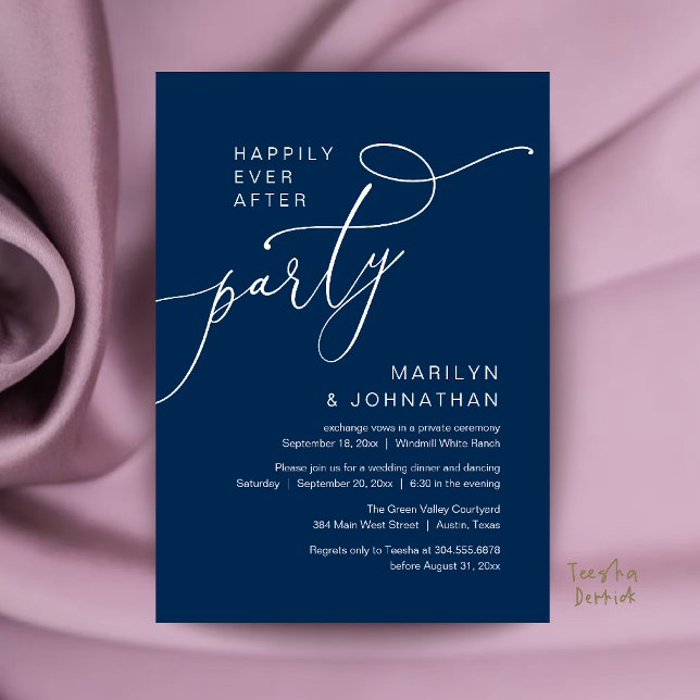 Happily Ever After Party, Modern Dinner Reception Invitation (Happily Ever After Party, Modern Dinner Reception Invitation Card in Navy Blue)